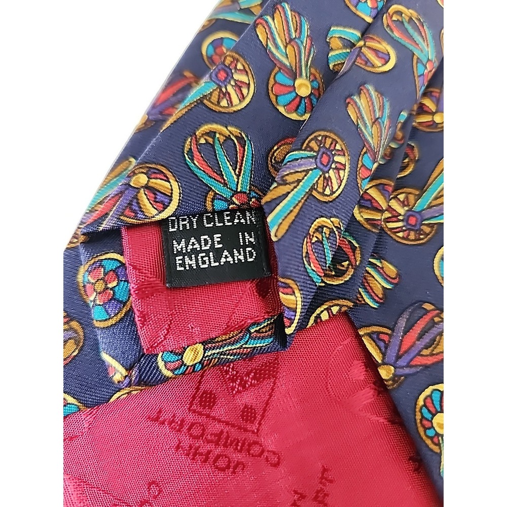 Vintage John Comfort London Silk Necktie Malouf's Blue Ribbon‎ Pattern 58" Dad